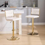 SERENIT 2x Velvet Bar Stools with Braided Back Elegant Kitchen High Chairs, Kitchen Island Stools V255-GP2212-WHITE