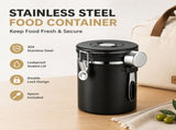 Black 304 Stainless Steel Airtight Coffee Canister 1800ml Vacuum Seal Storage Jar with Date Tracker V888-ELOSUNG54370