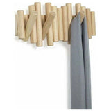 Wall-Mounted Coat Rack with 5 Hooks, Made of Natural Wood, 37.1 x 16.5 x 4.4 cm V1237-ZY-715-044