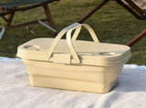 Collapsible Picnic Basket with Mini Table Lid Portable Folding Storage Crate with Cup Holders and V888-ELOSUNG41587