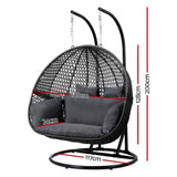 Gardeon Outdoor Egg Swing Chair Wicker Furniture Pod Stand Cushion 2 Seater Grey HM-EGG-TAT-D-J-BKGR-AB