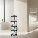 5 Tier Standing Corner Shower Caddy, Movable Storage Organizer With Wheels, Multi-functional Tiered V1366-AZ2-W-12405
