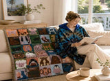 Blue Warm Hooded Poncho Shawl and Animal Pattern Throw Blanket Set for Sofa, Bed and Winter Lounging V888-ELOSUNG54134