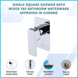 Single Square Shower Bath Mixer Tap Bathroom WATERMARK Approved in Chrome V63-847951
