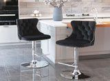 2x Height Adjustable Swivel Bar Stool Velvet Studs Barstool with Footrest and Chromed Base- Black V226-SW1712BK