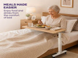 EQUIPMED Overbed Table with Gas Lift, 15kg Load, Steel Frame, 78-107cm Adjustable Height, Lockable V219-ALFOBTEQ84WA