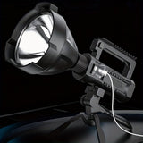 large LED searchlight, portable rechargeable flashlight, USB C camping light, multi-mode work light, V1102-124-03087-BLK-HIGH-ENDCONFIGURATION