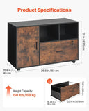 Wood File Cabinet Lockable Mobile Filing Cabinet Open Shelves Rustic Brown V952-MZHXWJJHSZSDBRJA5001V0