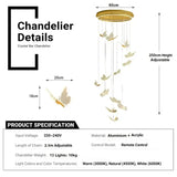 BAMDECOR LT05 13 Nordic Butterfly Luxury Chandeliers Pendant Lights for Villa Stair Home Decoration V255-BAM-LT05-13H-GOLD