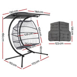Gardeon Outdoor Egg Swing Chair Wicker Furniture Pod Stand Canopy 2 Seater Grey HM-EGG-FOLD-D-GR
