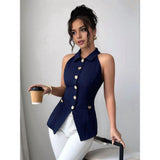 Women'S Halter Neck Vest with Lapel Collar and Button Down Design for Business Casual Wear XXL V1192-AZ-W-20750