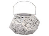 LED Solar Powered Lantern IP44 Waterproof Silver Polygon Decorative Solar Hanging Lantern V1294-YM0521-3119230042911
