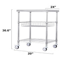 Kitchen Utility Cart, 3 Tiers, Wire Rolling Cart with 213kg Capacity, Steel Service Cart on Wheels, V952-LLCFTCCB20X24IGJ4V0