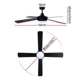 Devanti 52'' Ceiling Fan DC Motor w/Light w/Remote - Black CF-RC-52-BK