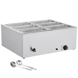 Commercial Food Warmer, 1500W Electric Stainless Steel Steam Food Warmer with Lid, 6-Pan Fast V952-SYSPBWQPTK61338ZN002V3