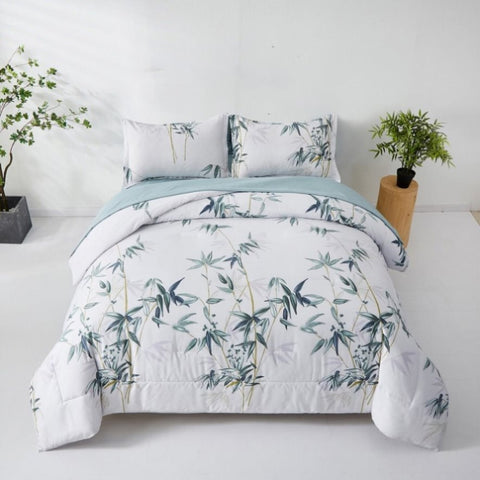 Floral Leaves Comforter Set, King Size, Quilted Bedding with Pillowcases V745-MAB010678AJ3