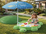 Keezi Kids Sandpit Turtle Sandbox Toys with Umbrella Lid Green 8 Accessories 3 SAND-TURTLE-GN