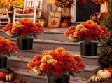 Artificial Fall Pom Pom Mums, Outdoor Faux Mums Potted Plant Fall Colors Chrysanthemums Bouquet with V1366-AZ2-W-24940