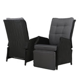 Gardeon Recliner Chairs Sun lounge Wicker Lounger Outdoor Furniture Patio Adjustable Black ODF-RCL-RW-FT-BK