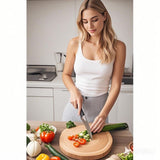 Round Wood Cutting Board - Thick Chopping Board with Juice Groove & Stable Base - Ideal for V1366-AZ2-W-16447