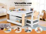 Keezi Kids Table and Chair Set, 4 in 1 Wooden Activity Table with Bookcase, Storage Box and KTC-G-BS-NT