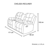 Chelsea 2R Seater Finest Leatherette Recliner Feature Console LED Light Ultra Cushioned V43-REC-CHLS2RBL