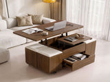 Fittro 3-in-1 Lift Top Coffee Table with 4 Chairs, Dining Table Work Desk Built-in Storage, MF-CT-W4C-WAL-AB