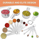 18PCS Measuring Cups Spoons Set - Includes 4 Stainless Steel Measuring Cups,9 Measuring Spoons V1369-AZ3-W-21626