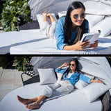 LONDON RATTAN 3PC Outdoor Daybed Patio Rattan Sofa Sun Lounge Furniture Grey Wicker Off White Canopy V219-FURODRLONADBG4