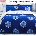 225TC Geo Damask Cotton Rich Easy Care Quilt Cover Set King V442-CAP-QUILTCS-GEO-BLUE-KI