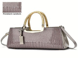 Black Tote Bag Patent Croc Embossed Gold Handles Stylish Accessory High Quality - Khaki - Size L V1347-127-48451-KHK-L