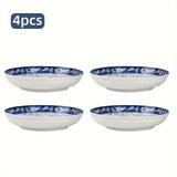 blue-and-white porcelain plate, 8.2-inch ceramic plate, floral design plate, microwave safe plate, V1102-122-59013-CYN-6PCS