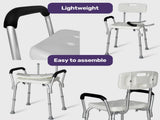 EQUIPMED Shower Chair Bath Seat 120kg Capacity, with Arms, Adjustable Height, for Elderly, White V219-HELSBSEQSC6A