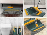 Green Standing Broom and Dustpan Set with Stainless Steel Handle and PP Construction for Efficient V1369-AZ3-W-17473