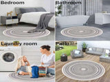 Grey Round Woven Cotton Rug with Fringes 120cm Washable Absorbent Rug Moroccan Style Print V1237-ZY-203-4061