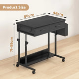 Small Portable Black Rolling Standing Desk with Wheels 80 x 48cm V178-59316