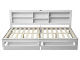 Artiss Noise-Free White Farmhouse Solid Wood Double Platform Bed Frame with Storage Headboard, WBED-F-BSHELF-D-WH-ABC