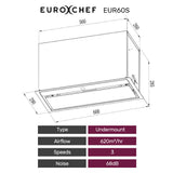 EUROCHEF 60cm Undermount Rangehood Stainless Steel, Quiet 3-Speed, 3-Layer Dishwashable Filter, LED V219-RGHUDREC6SFA