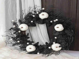 Halloween Artificial Front Door Wreath, 40 x 3 cm with Pumpkins, Roses and Spider Webs, Reusable V1366-AZ2-W-16026