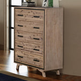 Tallboy with 5 Storage Drawers Solid Acacia Wooden Frame in Silver Brush Colour V43-TBY-SSH