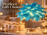Ostrich Feather Table Lamp White, 80 Hand-Woven Natural Feathers, 3 Colour Temperature Touch V1197-JD-093001