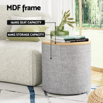 Artiss Storage Ottoman Blanket Box 40cm Linen Round Grey OTM-ROUND-01-L40-GY