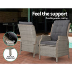 Gardeon 5PC Recliner Chairs Table Sun lounge Wicker Outdoor Furniture Adjustable Grey ODF-RCL-RW-CHOTTB-5GE