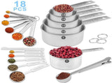 18-Piece Stainless Steel Measuring Cups and Spoons Set,5 Stainless Steel Nesting Measuring Cups & 6 V1192-AZ-W-32083