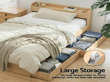 Artiss Single Bed Frame with 2 Storage Drawers Platform Bed Base with USB Ports Sturdy Wooden Slat WBED-F-AURA-S-WD-AB