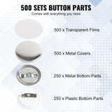 VEVOR 1" 25mm Button Badge Parts Supplies for Button Maker Machine 500 Sets V952-XZGSLH25MM5005T97V0