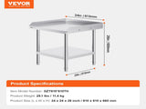 Stainless Steel Work Table, 24 x 24 x 26 Inch Commercial Food Prep Worktable, 3-Sided Backsplash V952-CFBXGGZTSBT2DPGGMV0