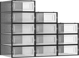 CARLA HOME 12-Pack Clear Shoe Storage Boxes - Stackable - Black - Shoe Box Storage V178-36399