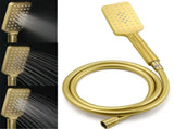 WELS Brushed Gold 2in1 Set 8" Square Rain Shower Head 3 Modes Handheld Silde Rail Arm Mixer V1233-C7121GHS002M4CGKSS108GKSQ201G
