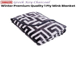 Bloomington 800GSM Greek Key Charcoal Winter Premium Quality 1 Ply Mink Blanket Queen V442-IDC-BLANKET-800GSMGREEKKEY-CHARCOAL-QS